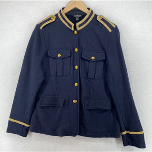 LAUREN RALPH LAUREN Jacket Womens XL Metallic Trim French Terry Military Blue